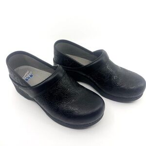 Dansko Women LT Pro Tooled Black Floral Clog Size 39 EU US 8.5-9 EUC - Nurse